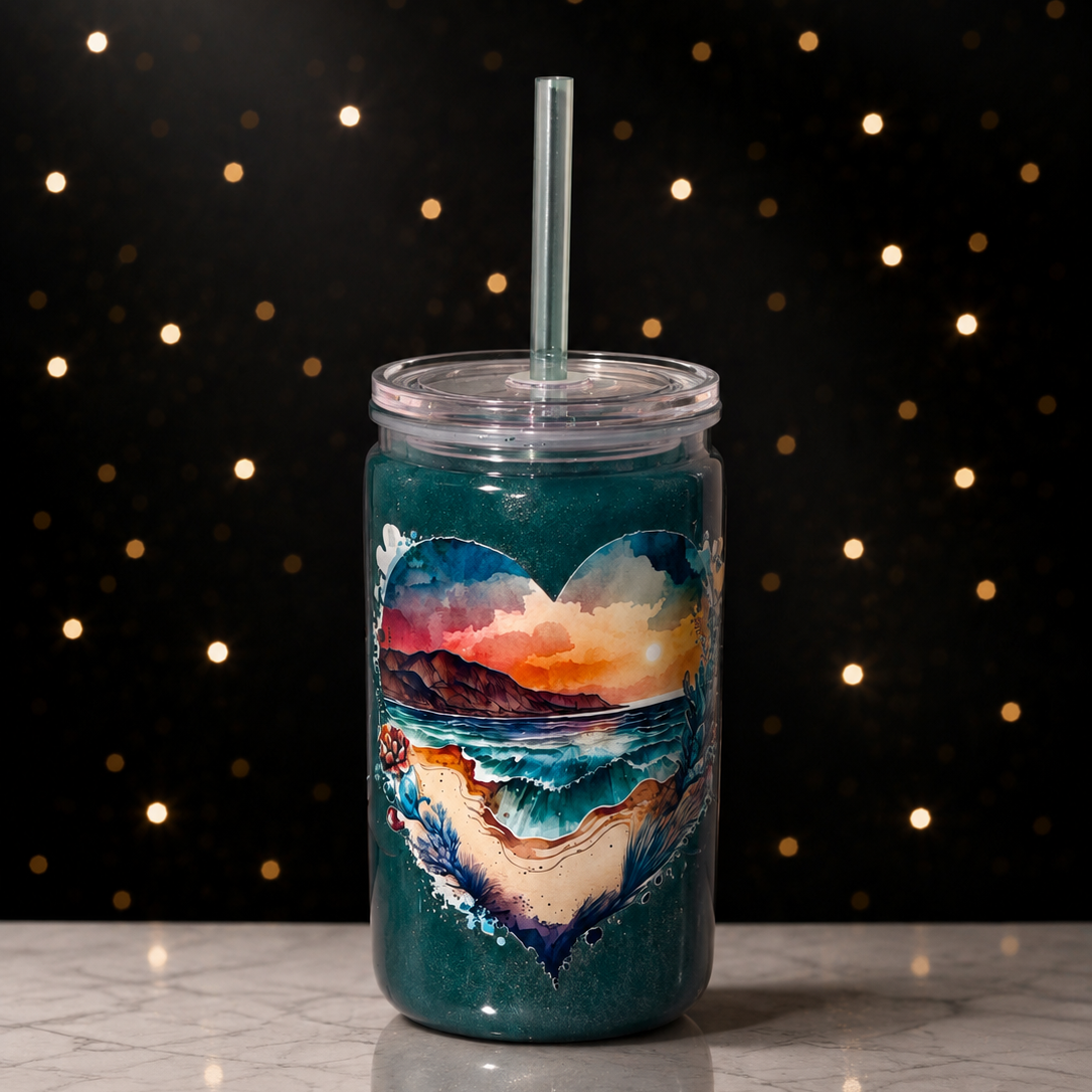 16oz Mica Heart Sunset