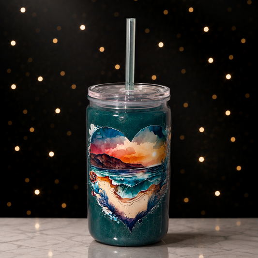 16oz Mica Heart Sunset